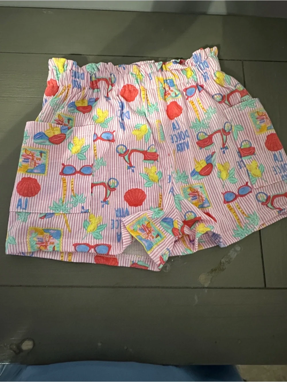 Rare Editions Pink Seersucker Tank & Shorts Set with Multicolor Print